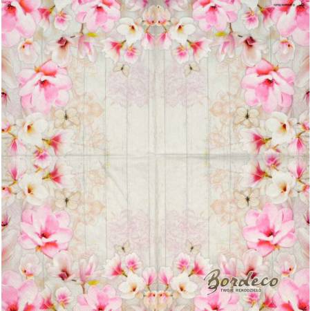 Serwetka decoupage firmy AMBIENTE magnolia różowa w rogu 33x33cm